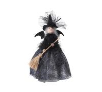 JOYWU Halloween Witch Tree Topper Decoration,1 Pcs Black Witch Gnome Ornament with Spider Web Dress,Bat Wings and Broom,Black Creepy Ghost Figurine,Halloween Haunted House Decor