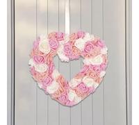 JOYWU Heart Shaped Rose Wreath,35cm Valentine’s Day Floral Wreath with Ribbons,Artificial Rose Flowers Wreath,Heart-Shaped Wreath for Front Door,Valentine’s Day Wedding Decoration (3-color)