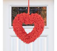 JOYWU Heart Shaped Rose Wreath,35cm Valentine’s Day Floral Wreath with Ribbons,Artificial Rose Flowers Wreath,Heart-Shaped Wreath for Front Door,Valentine’s Day Wedding Decoration (red)