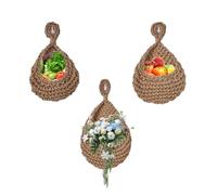 JOYWU Jute Hanging Fruit Baskets for Kitchen,3 Pcs Boho Wall Hanging Baskets for Fruits Vegetable Storage,Breathable Hand-Woven Produce Storage Basket,Wall Vegetable Flowers Basket,23/25/28cm (brown)