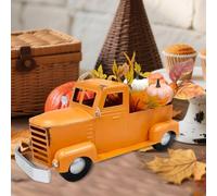 JOYWU Large Orange Fall Metal Truck Decor with Pumpkins and Maple Leaves