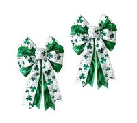 JOYWU Large St. Patrick's Day Bow for Wreath,2 Pcs 50 x 28cm White Green Shamrock Bows,Irish Clover Green Wreath Bows,Sant Patricks Day Tree Topper Bows,Irish St. Patrick's Gift Bows Decor (AA)