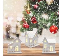 JOYWU Lighted Wooden Snow Village Houses for Christmas Tabletop Decor,3 Pcs Christmas Village Houses with Snow and Led,12cm Winter Village Accessories Set,White Xmas House Figurines Decoration (white)