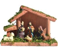 JOYWU Mini Christmas Nativity Set,Christmas Nativity Scene Statue Figure with 1 Wooden Stable,Jesus,Mary,Shepherd,Cow and Lamb,16 cm Resin Xmas Jesus Scene Figurine,Xmas Table Decoration