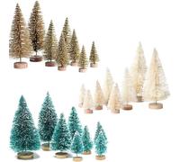 JOYWU Mini Christmas Trees for Table,24 Pcs 4 Sizes 3 Color Desktop Miniature Pine Trees with Wood Base and Snows,Bottle Brush Trees,Small Desktop Christmas Trees,Xmas Winter Crafts Decorations