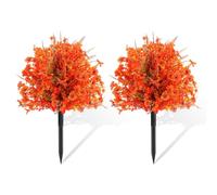 JOYWU Outdoor Fall Artificial Flowers with Ground Spikes,2 Pcs 45cm UV Resistant Faux Autumn Plant Ball Tree with Stakes,Orange Fall Fake Bushes for Patio Yard Decor,Autumn Garden Decor (Orange)