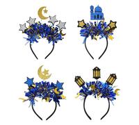 JOYWU Ramadan Headbands - 4 Pcs Sparkly Moon Castle Lantern Star Hair Bands Glitter Tinsel Hair Accessories for Women Adult Ramadan Eid Mubarak Decorations Party Favors (Multicolour-A, One Size)