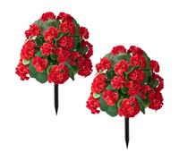 JOYWU Rose Topiary Ball Trees with Ground Spike,2 Pcs Faux Morning Glory Flower with Stakes,UV Resistant Artificial Boxwood Topiary Ball Tree for Porch Garden Patio,50-55cm (Crabapple-red)