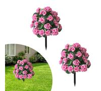 JOYWU Rose Topiary Ball Trees with Ground Spike,2 Pcs Faux Morning Glory Flower with Stakes,UV Resistant Artificial Boxwood Topiary Ball Tree for Porch Garden Patio,50-55cm (Crabapple-pink)