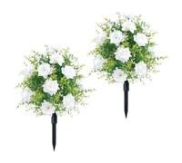 JOYWU Rose Topiary Ball Trees with Ground Spike,2 Pcs Faux Morning Glory Flower with Stakes,UV Resistant Artificial Boxwood Topiary Ball Tree for Porch Garden Patio,50-55cm (Rose-white)