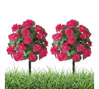 JOYWU Rose Topiary Ball Trees with Ground Spike,2 Pcs Faux Morning Glory Flower with Stakes,UV Resistant Artificial Boxwood Topiary Ball Tree for Porch Garden Patio,50-55cm (Crabapple-rose red)