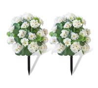 JOYWU Rose Topiary Ball Trees with Ground Spike,2 Pcs Faux Morning Glory Flower with Stakes,UV Resistant Artificial Boxwood Topiary Ball Tree for Porch Garden Patio,50-55cm (Crabapple-white)