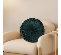 JOYWU Round Pleated Throw Pillow with Center Button,35cm 3D Pumpkin Velvet Pillow Cushion for Couch Chair Bed Car,Pumpkin Boho Chair Cushion,Pleated Design Round Floor Pillows,1 Pcs (Dark Green)