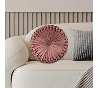 JOYWU Round Pleated Throw Pillow with Center Button,35cm 3D Pumpkin Velvet Pillow Cushion for Couch Chair Bed Car,Pumpkin Boho Chair Cushion,Pleated Design Round Floor Pillows,1 Pcs (Brown)