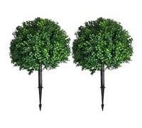 JOYWU Set of 2 Artificial Boxwood Topiary Ball Trees for Outdoor with Ground Spike 60cm, UV Resistant Faux Greenery Shrubs, Fake Plants for Garden Yard Porch Patio Home Decor (Boxwood Trees)