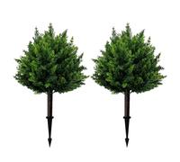 JOYWU Set of 2 Artificial Boxwood Topiary Ball Trees for Outdoor with Ground Spike 60cm, UV Resistant Faux Greenery Shrubs, Fake Plants for Garden Yard Porch Patio Home Decor