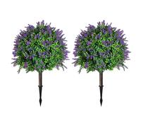 JOYWU Set of 2 Artificial Lavender Topiary Ball Trees for Outdoor with Ground Spike 70cm, UV Resistant Faux Greenery Shrubs Bushes,Fake Lavender Boxwood Plants for Garden Yard Porch Patio Decor (73cm)