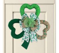 JOYWU St. Patrick's Burlap Wreath for Front Door,35cm Irish St Patrick's Day Green Mesh Wreath with Linen and Shamrock Bows,Artificial Spring Wreaths,Lucky Irish Party Home Decoration (Clover-40cm)