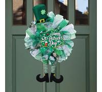 JOYWU St. Patrick's Day Mesh Wreath for Front Door,63cm Sant Patrick's Gnome Wreath with Shamrock Top Hat,Long Legs,Ribbons and "Happy St. Patrick's Day" Sign,Irish Festival Wreaths for Home Decor
