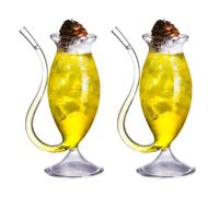 JOYWU Straw Red Wine Glasses,2 Pcs 300ml Stemmed Creative Glass Cup with a Bulit in Straw and Feet,Funny Cocktail Glasses,Cute Tumbler Cups,Vintage Drinking Glasses,Champagne Whiskey Cup (250ml)