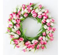 JOYWU Tulips Wreath for Front Door,45cm Artificial Pink Wreath with Tulip,Leaves and Bow,Spring,Summer Tulips Floral Wreaths,Spring Summer Door Decor,Artificial Flowers Wreaths (40cm-pink)