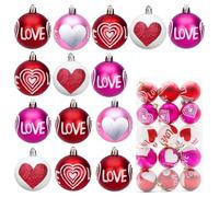 JOYWU Valentine's Day Ball Ornaments,15 Pcs 6cm Valentines Day Hanging Baubles,Red Pink Purple Valentine Tree Hanging Decoration,Painted Love Ball Ornament for Wedding Anniversary
