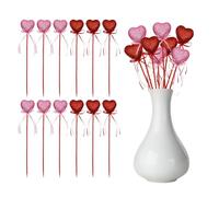 JOYWU Valentine's Day Heart Floral Picks,20 Pcs 22cm Red Pink Glittered Puffy Heart Picks with Ribbons,Sparkly Foam Heart Picks,Valentines Heart Stems,Valentines Decor,Wedding Flower Arrangement