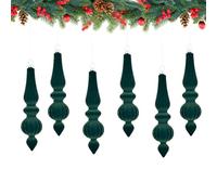 JOYWU Velvet Finial Christmas Tree Ornament,6 Pcs 17cm Flocked Finial Drop Christmas Ball Ornaments,Conical Velvet Xmas Baubles,Shatterproof Xmas Hanging Ornament for Tree,Wreath (geen)