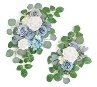 JOYWU Wedding Arch Faux Flowers with Leaves,2 Pcs Blue Wedding Welcome Signs Floral Decoration,Ceremony Reception Backdrop Decor,Rose Floral Arrangement,Indoor Outdoor Faux Flower Swags