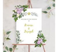 JOYWU Wedding Arch Faux Flowers with Leaves,2 Pcs Wedding Welcome Signs Floral Decoration,Party Ceremony Reception Backdrop Decor,Rose Floral Arrangement,Indoor Outdoor Faux Flower Swags (purple)