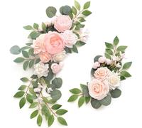 JOYWU Wedding Arch Faux Flowers with Leaves,2 Pcs Wedding Welcome Signs Floral Decoration,Pink Ceremony Reception Backdrop Decor,Rose Floral Arrangement,Indoor Outdoor Faux Flower Swags