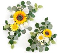 JOYWU Wedding Arch Faux Flowers with Leaves,2 Pcs Yellow Wedding Welcome Signs Floral Decoration,Ceremony Reception Backdrop Decor,Rose Floral Arrangement,Indoor Outdoor Faux Flower Swags