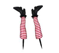 JOYWU Wicked Witch Legs Prop,2Pcs 45cm Upside Down Stripe Witch Legs Yard Stakes,Halloween Decorations for Outdoor,Funny Witch Decor,Halloween Witch Craft Prop for Yard,Cemetery,Stairs (Red)
