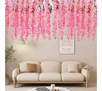 JOYWU Wisteria Hanging Flowers,12 Pack 110cm Artificial Pink Wisteria Vine Hanging Garland Decor,Silk Wisterias Flower Garland for Wedding,Wall,Wisterias Wedding Garlands,Fake Pink Vine Garlands