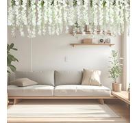 JOYWU Wisteria Hanging Flowers,12 Pack 110cm Artificial White Wisteria Vine Hanging Garland Decor,Silk Wisterias Flower Garland for Wedding,Wisterias Wedding Garlands,Fake White Vine Garlands