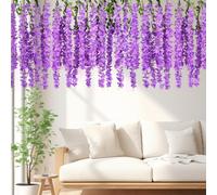 JOYWU Wisteria Hanging Flowers,12 Pack 110cm Artificial White Wisteria Vine,Silk Wisteria Flowers Garland for Wedding,Purple Pink Wisteria Garlands,Wisteria Vine Hanging Garland Decor (purple)
