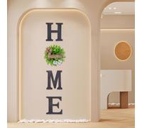 JOYWU Wood Home Sign for Wall Decor,Farmhouse Walls Home Sign with Artificial Eucalyptus Wreath,Wooden Hanging Letters Decorative Wall Art Decor for Entryway Living Room Kitchen Dining Room (White)