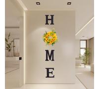JOYWU Wood Home Sign for Wall Decor,Farmhouse Walls Home Sign with Artificial Eucalyptus Wreath,Wooden Hanging Letters Decorative Wall Art Decor for Entryway Living Room Kitchen Dining Room (Yellow)