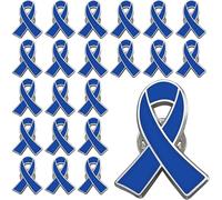 Joyxi 25/50/100 pcs bulk metal blue ribbon enamel lapel pin colon cancer awareness product blue ribbon pins bulk, Alloy Steel, no gemstone