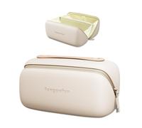 JOYXING Travel Makeup Bag, Large Capacity Waterproof Cosmetic Bag for Women, Portable Pouch Open Flat Toiletry Bag Make up Organizer with Divider and Handle, Beige, Waterproof