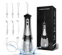 JOYYE Cordless Water Flosser for Teeth Cleaning, 300ML Portable Electric Water Flossers with 5 Modes & 6 Jet Tips for Braces Gums Teeth Cleaning, IPX7 Waterproof Oral Irrigator for Adults/Kids, Black
