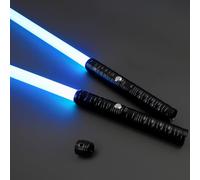 Joyyy Lightsabers 2 Pack, RGB 15 Color Dueling Lightsabers with FX Sound & Motion Sensor, USB Rechargeable Light Sabers with Connectors for Adults Kids Halloween Christmas Cosplay Gift (Black)
