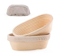 Joyyy Sourdough Bread Proofing Baskets with Liner, Dough Rising Ratten Bowl for Bread Making and Baking, Oval, 10 inch (Set of 2)