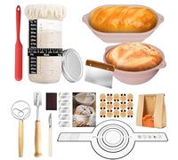 Joyzan 16pcs Sourdough Starter Kit, 22.5cm Round 24cm Oval Silicone Sourdough Proving Basket with 750ml Sour Dough Starting Jar Bread Making Accessories for Baking Enthusiasts Beginners Home Kitchen