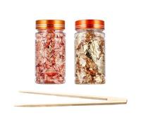 Joyzan 20g Foil Flakes, 2 Bottles Decorative Gold Silver Rose Gold Leaf Sheets with Tweezer Imitation Metallic Gilding Paper Sprinkles for Cakes Nail Art Resin Craft DIY Chocolate Jewelry Decoration