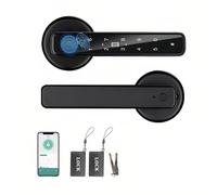 Joyzan Finger Print Door Handle, 5 in 1 Smart Door Lock Fingerprint Padlock 100 Codes Smart Locks Front Door Biometric Identification Entry Knob APP Password IC Cards Keys for Home Office Apartment