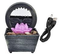 Joyzan Indoor Tabletop Water Fountain, Home Desktop Waterfall Meditation Fountain with River Stones and LED Light USB Lotus Leaf Small Fountains for Office Relaxation Table Decoration Ornament