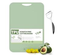 JOYZAN TPU Cutting Board for Kitchen, Non Slip Chopping Mat with Peeler, Knife Mark Resistant Chopping Board with Juice Groove, BPA Free, Dishwasher Safe, Easy Grip Handle-Green