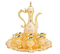 Joyzan Vintage Turkish Coffee Pot Set, Golden Wine Decanter and Cups Set Luxury Metal Teapot Set Middle Eastern Style with 6 Cup Samovar Glass for Home Art Crafts Decoration Party Gifts Wedding