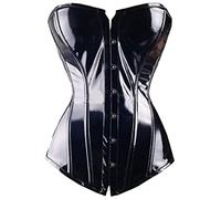 JozAdy Black PVC Corset Top for Women, Shiny Leather-Look Overbust Bustier, Gothic Steampunk Waist Cincher for Halloween Party Clubwear Shapewear